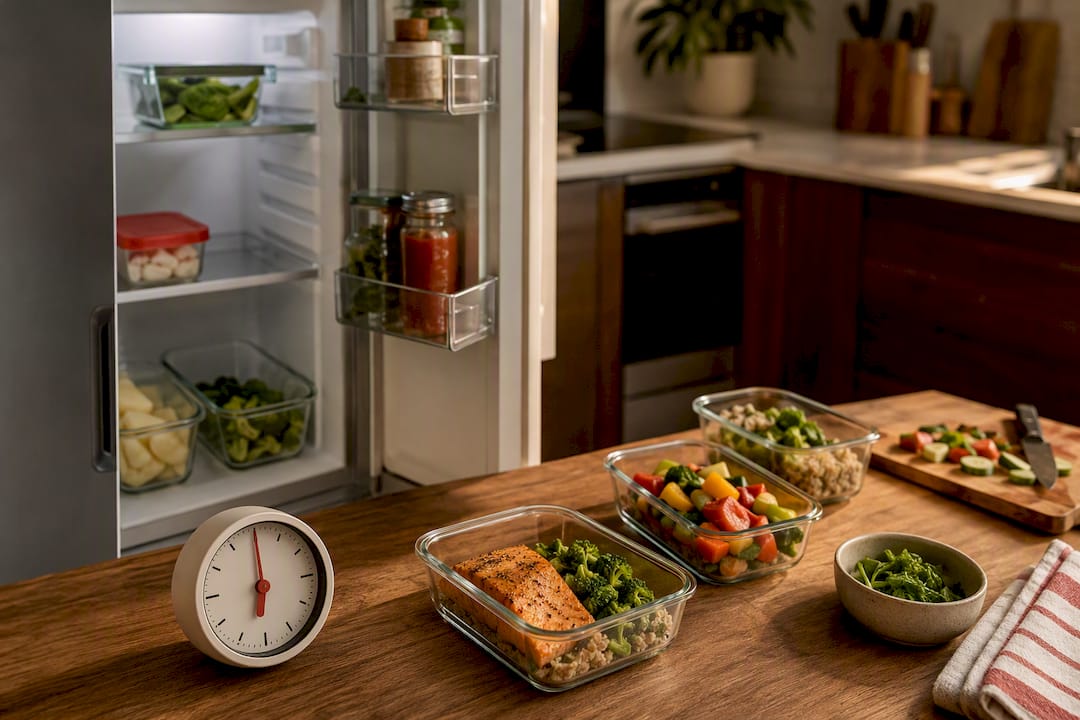 Illustration of a weekly fridge planning routine