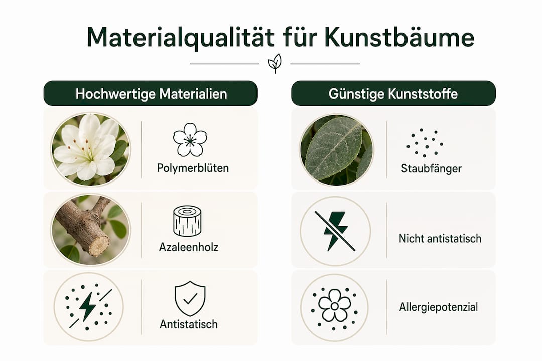 Übersicht: Qualität der Materialien und Vorteile künstlicher Bäume auf einen Blick