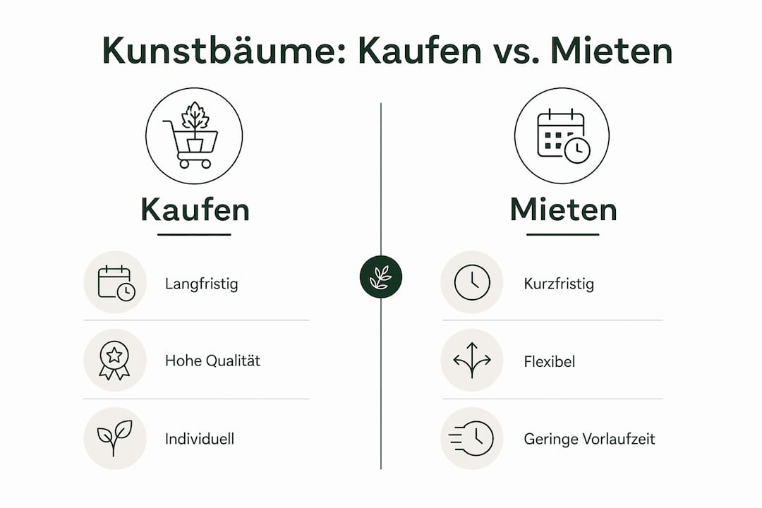 Infografik: Kunstbäume für Galaveranstaltungen – kaufen oder mieten im Vergleich