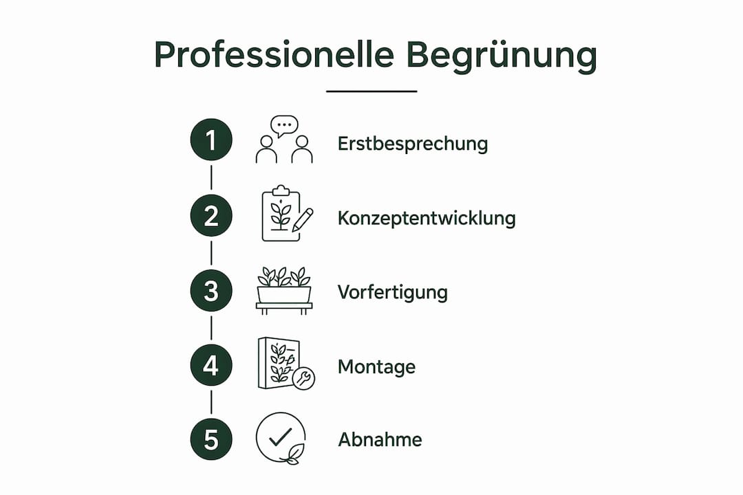 Schritt-für-Schritt-Infografik: So läuft ein professionelles Begrünungsprojekt im Casino ab