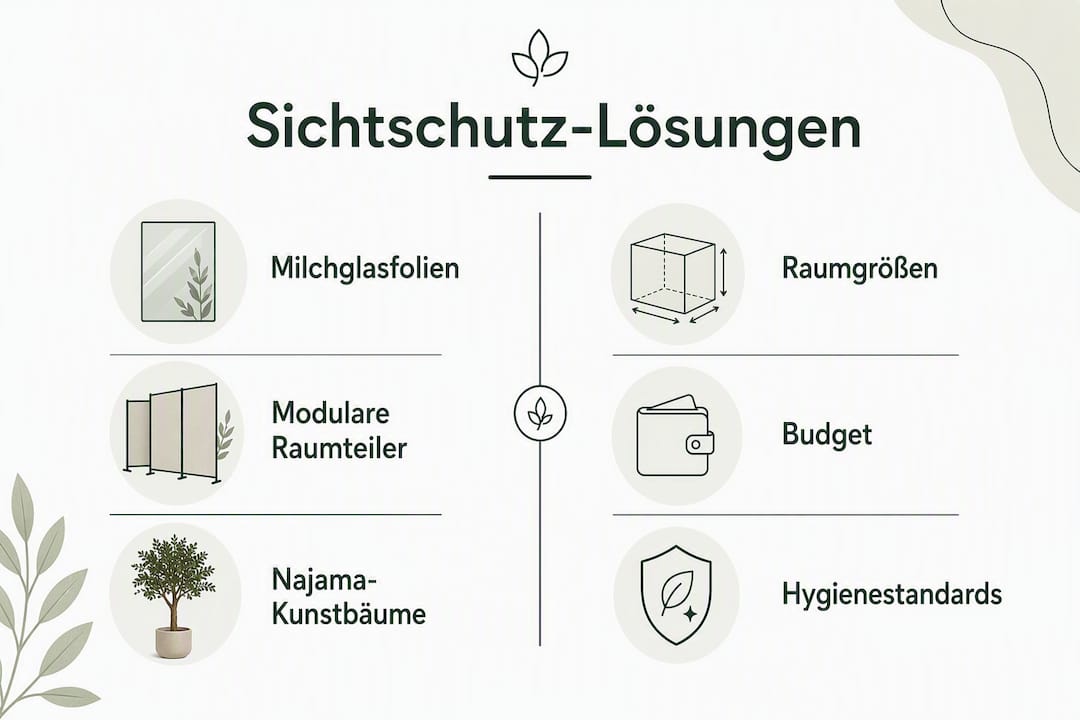 Übersichtsgrafik: Verschiedene Möglichkeiten für Sichtschutz im Wartezimmer auf einen Blick