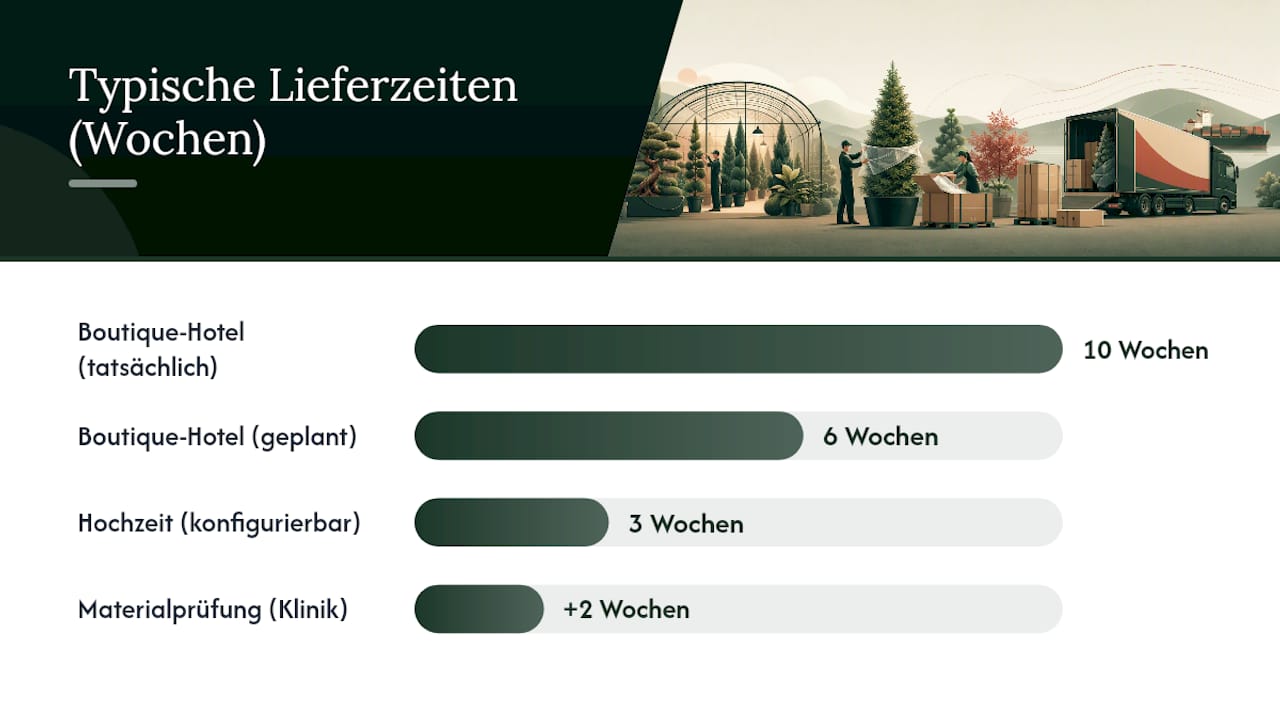 Diagramm der Faktoren, die die Lieferzeiten für künstliche Bäume beeinflussen