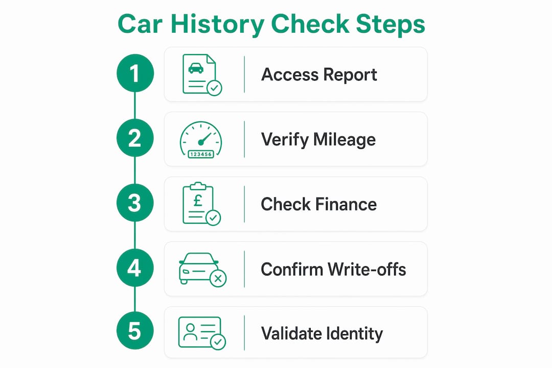 Infographic detailing car history check steps