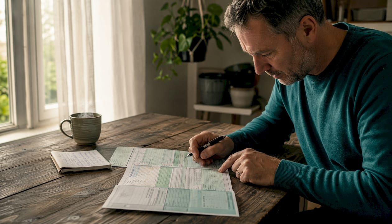 Hands reviewing Irish vehicle document closely