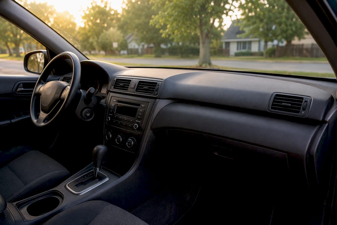 Clean car dashboard from rear seat perspective