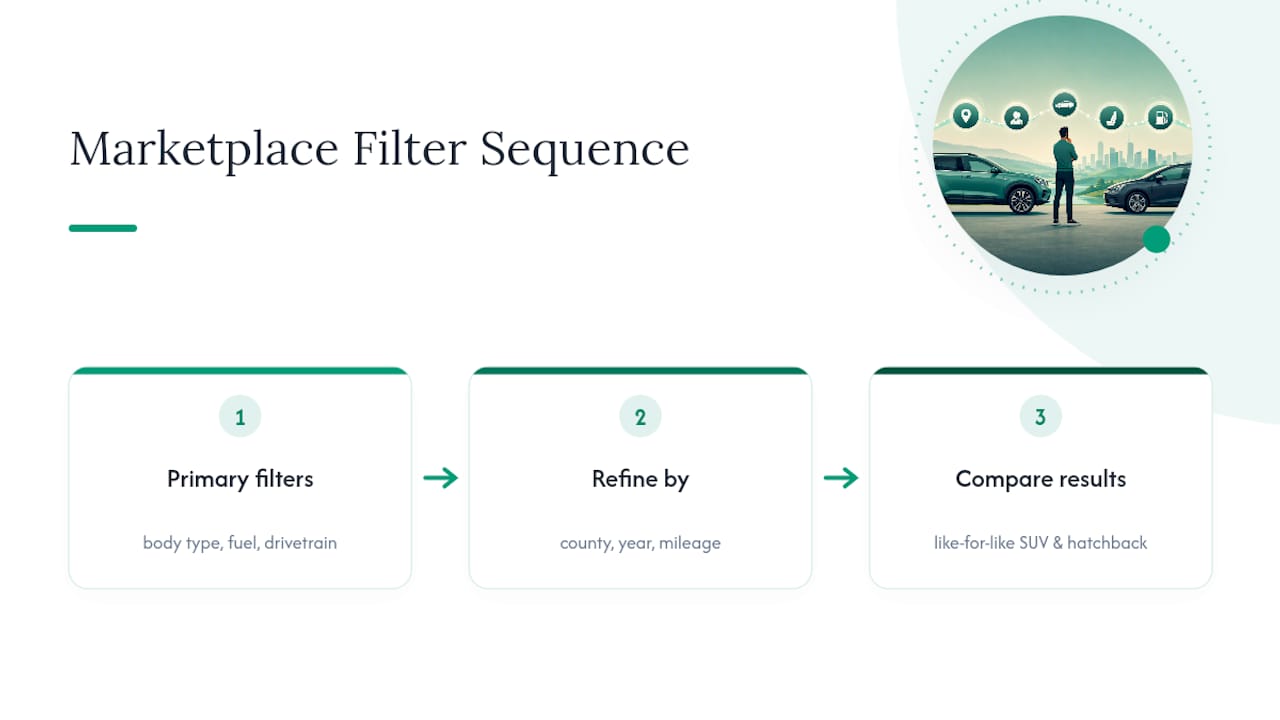Marketplace filters narrowing comparable car listings