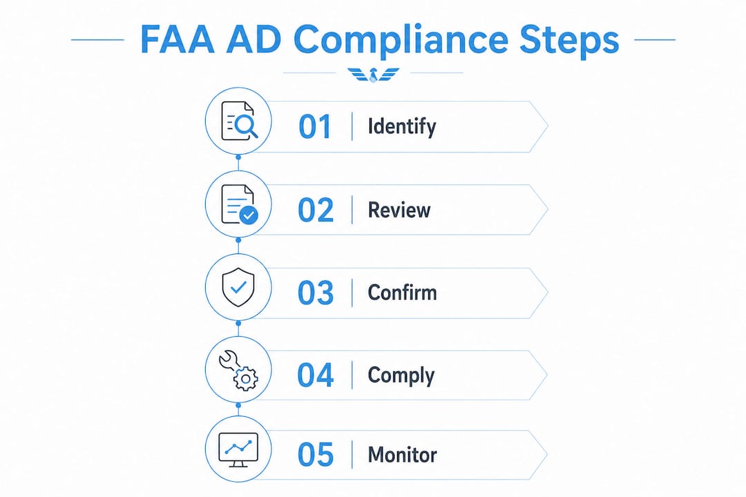 Infographic illustrating FAA AD compliance steps
