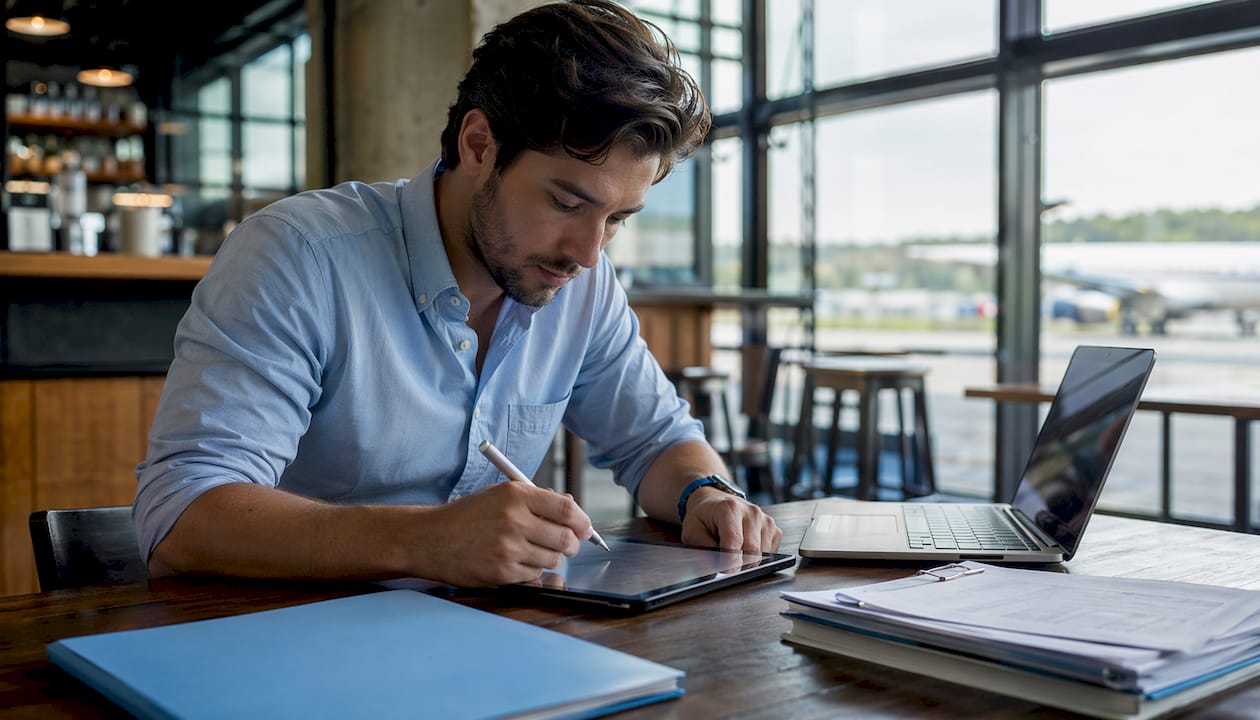 Specialist using tablet and paper logbooks