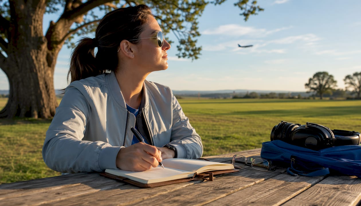 Pilot logging flight times in an aviation logbook