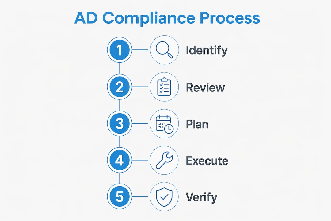 Infographic illustrating steps in airworthiness directives compliance