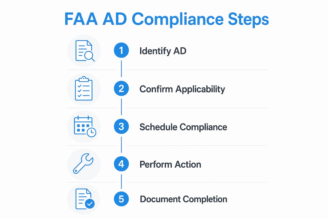 Infographic illustrating FAA AD compliance steps