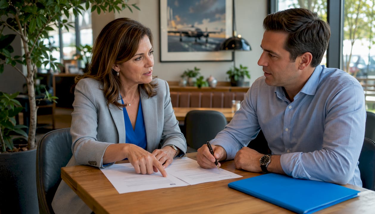 Aviation attorney advising client on agreement