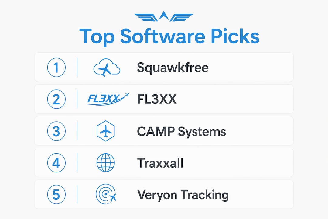Infographic showing ranked aircraft maintenance software