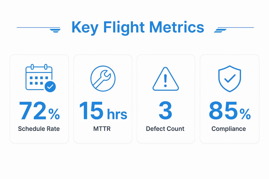 Infographic displaying key flight performance metrics with statistics