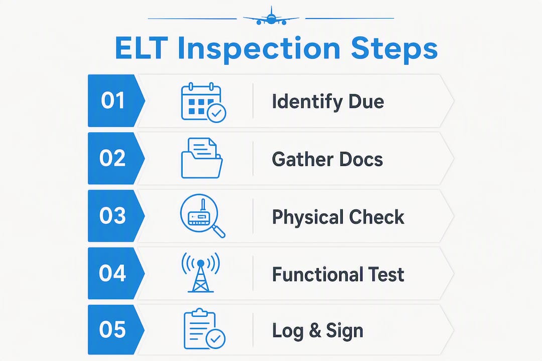 Infographic illustrating ELT annual inspection steps