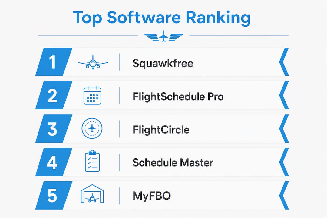 Infographic showing ranked aircraft club software platforms