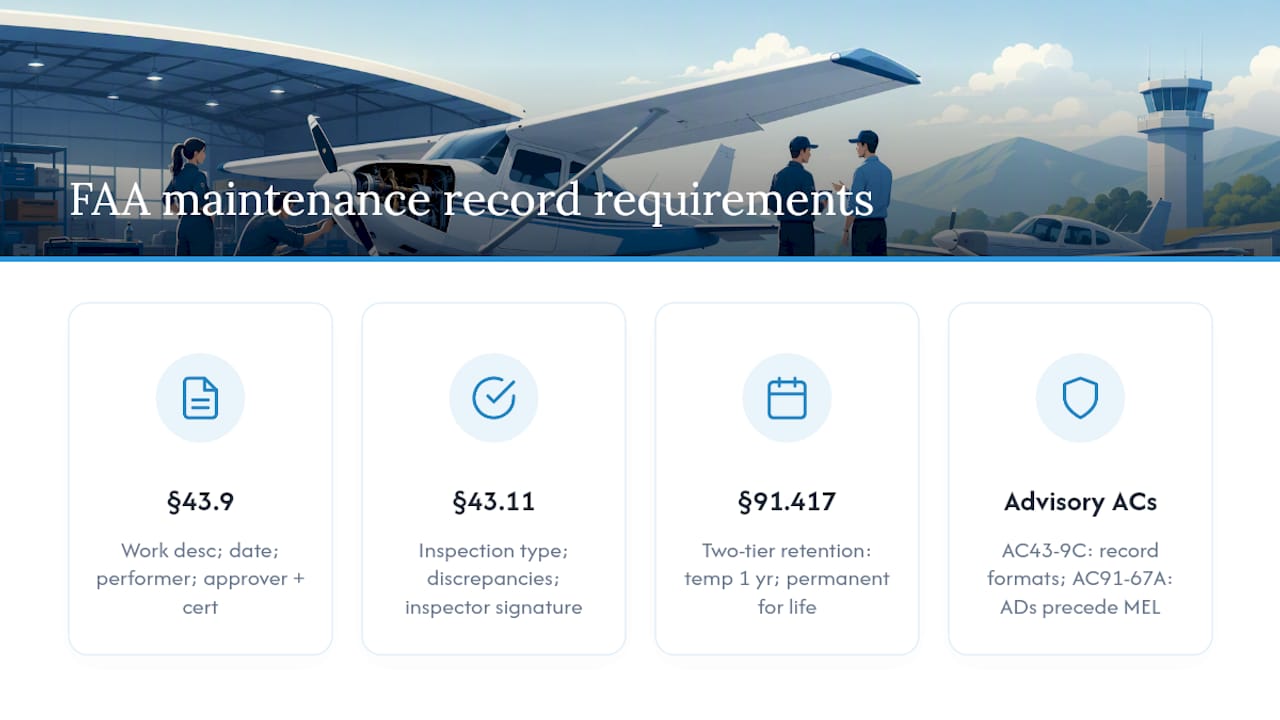 Comparison of FAA maintenance record requirements