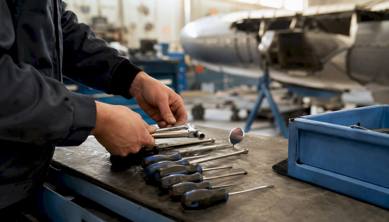 Maintenance tools ready for aircraft inspection