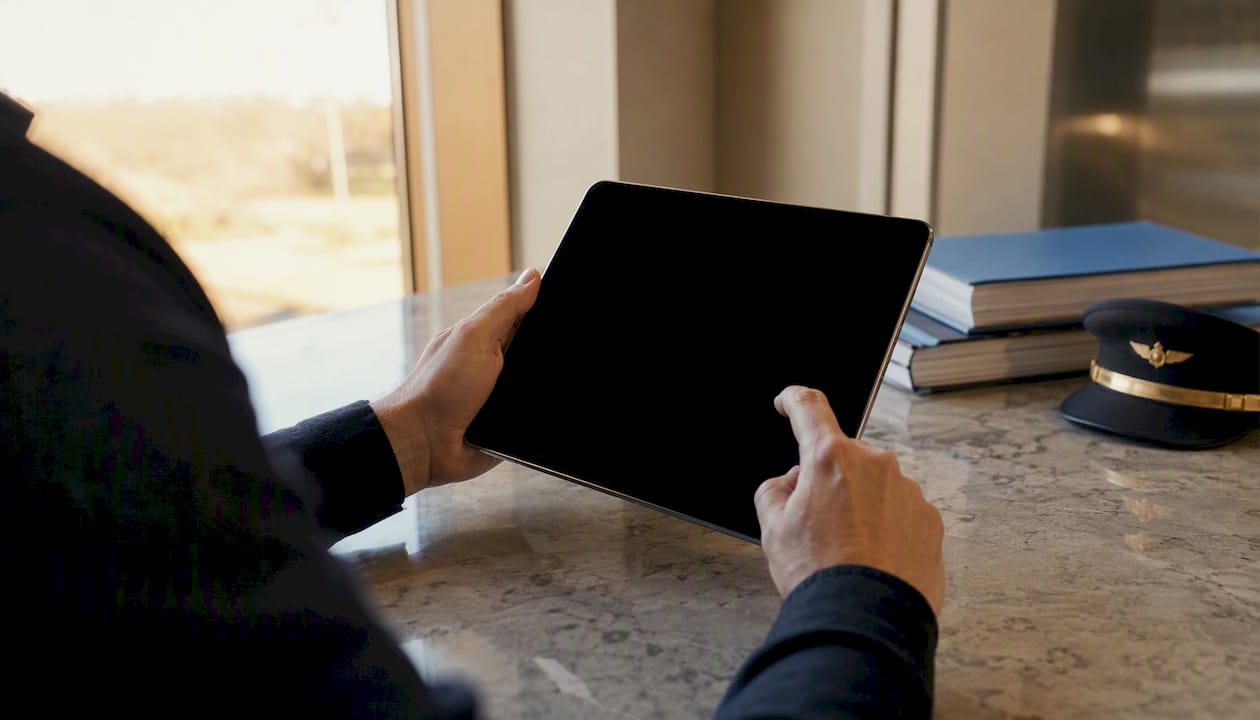 Hands managing data privacy settings on device