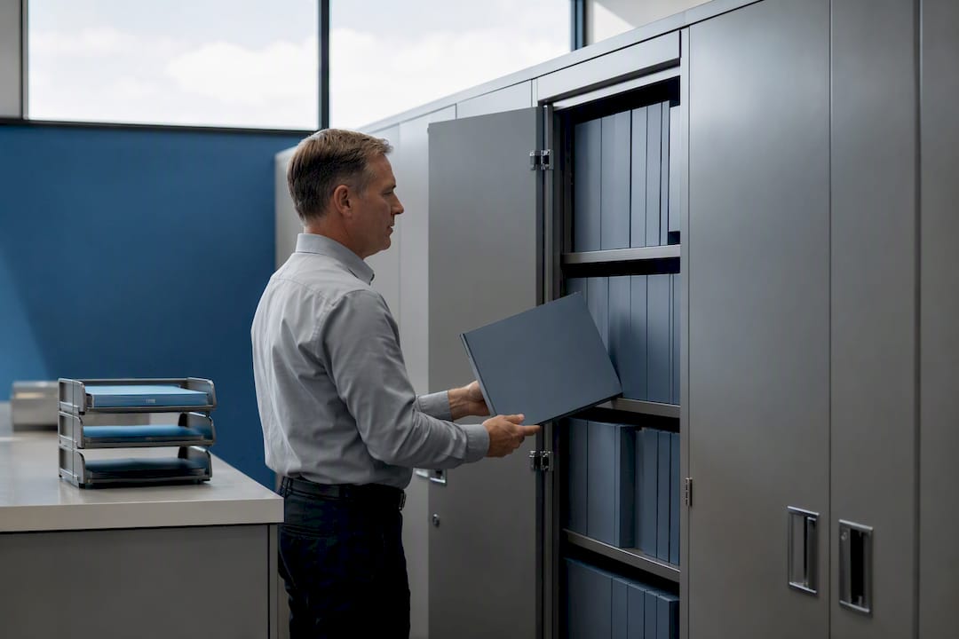 Administrator retrieving aircraft maintenance records