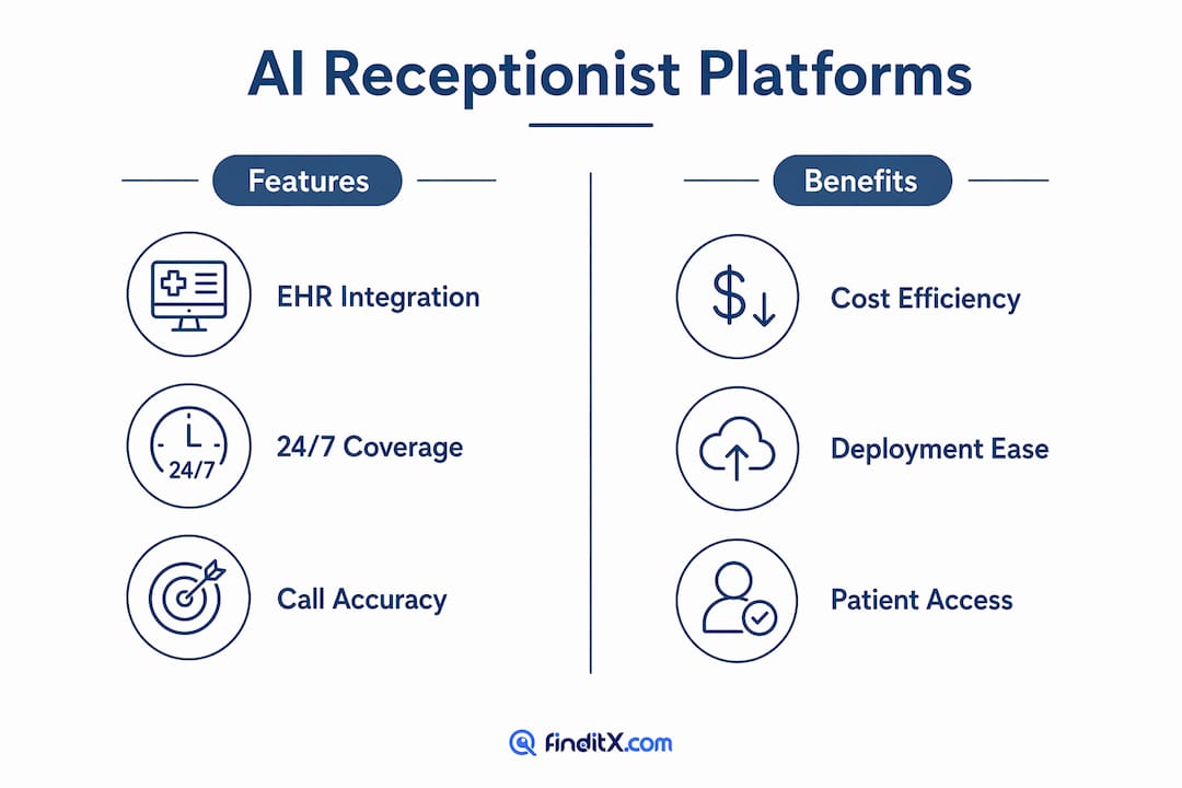 Infographic showing AI receptionist features versus benefits