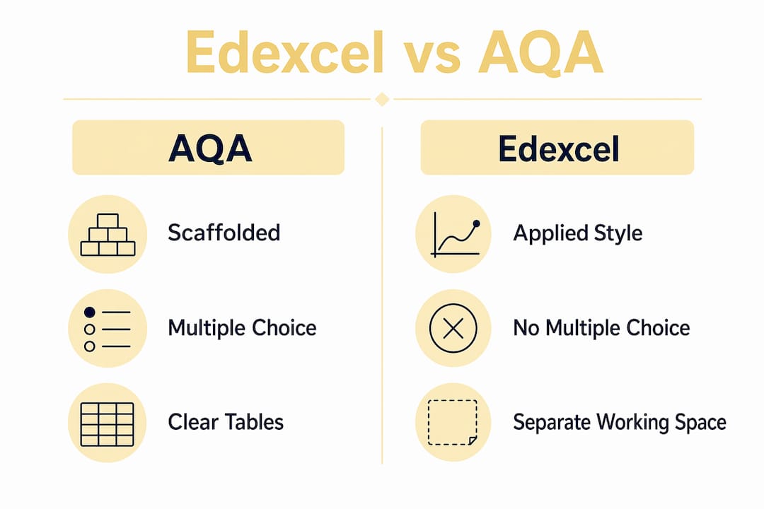 Infographic comparing Edexcel and AQA GCSE maths features