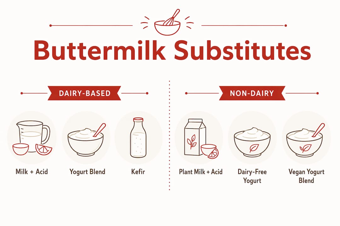 Infographic comparing dairy and non-dairy buttermilk substitutes