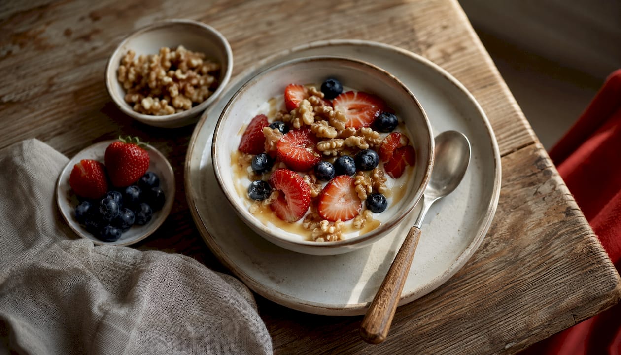 Breakfast bowl with Greek yogurt and berries