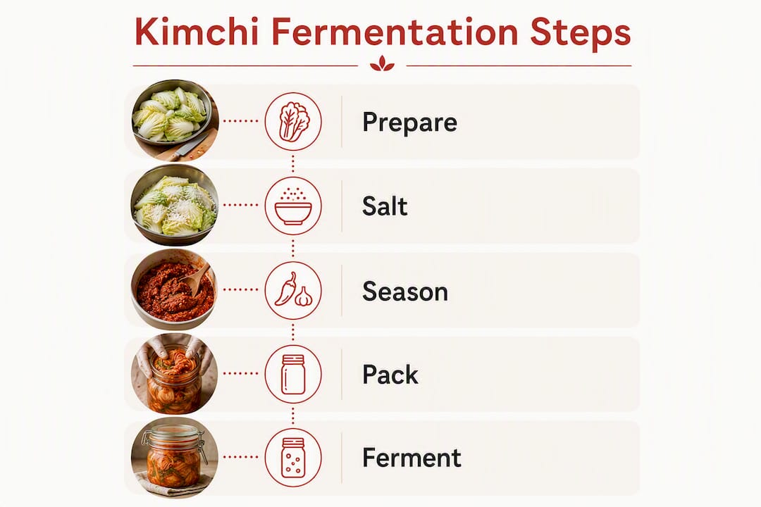 Infographic displaying kimchi fermentation steps