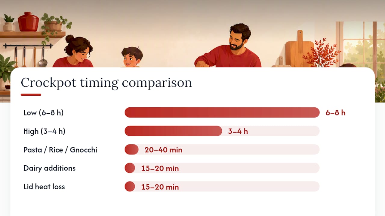 Cooking time comparison for crockpot low and high heat