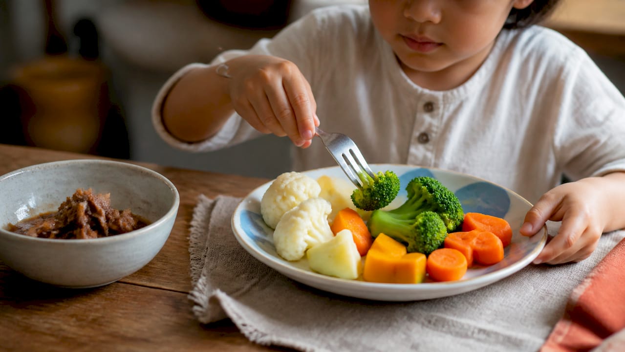 Plate with separate vegetables for children