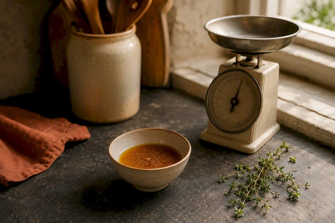Measuring cooled brown butter volume in bowl