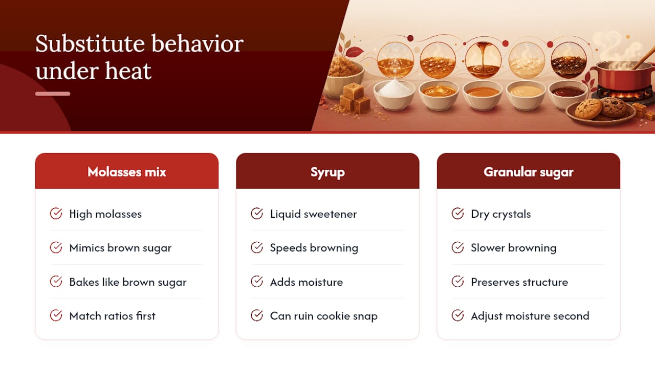 Diagram comparing brown sugar substitute ratios and baking effects