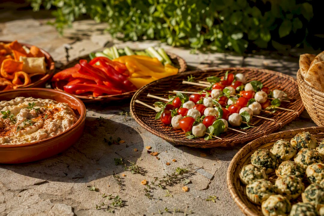 Appetizers with varied textures and colors on table