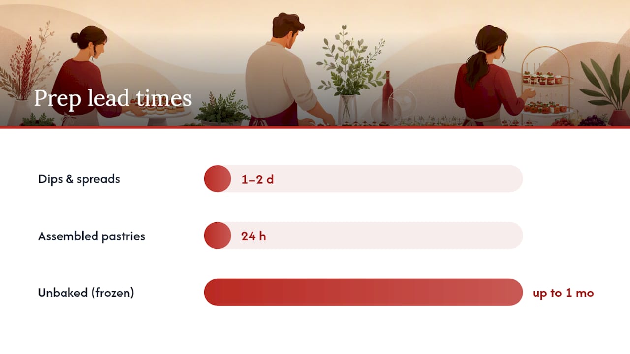 Timeline of appetizer prep lead times