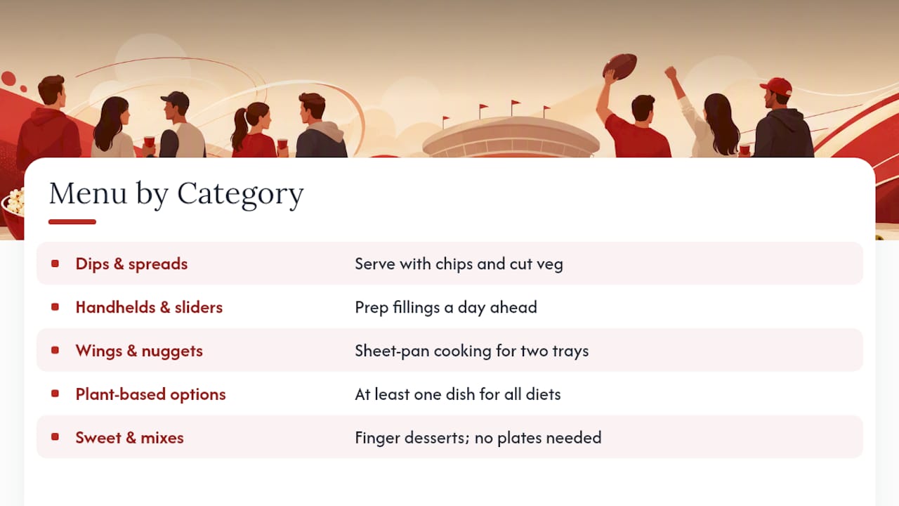 Five categories for a balanced game day menu