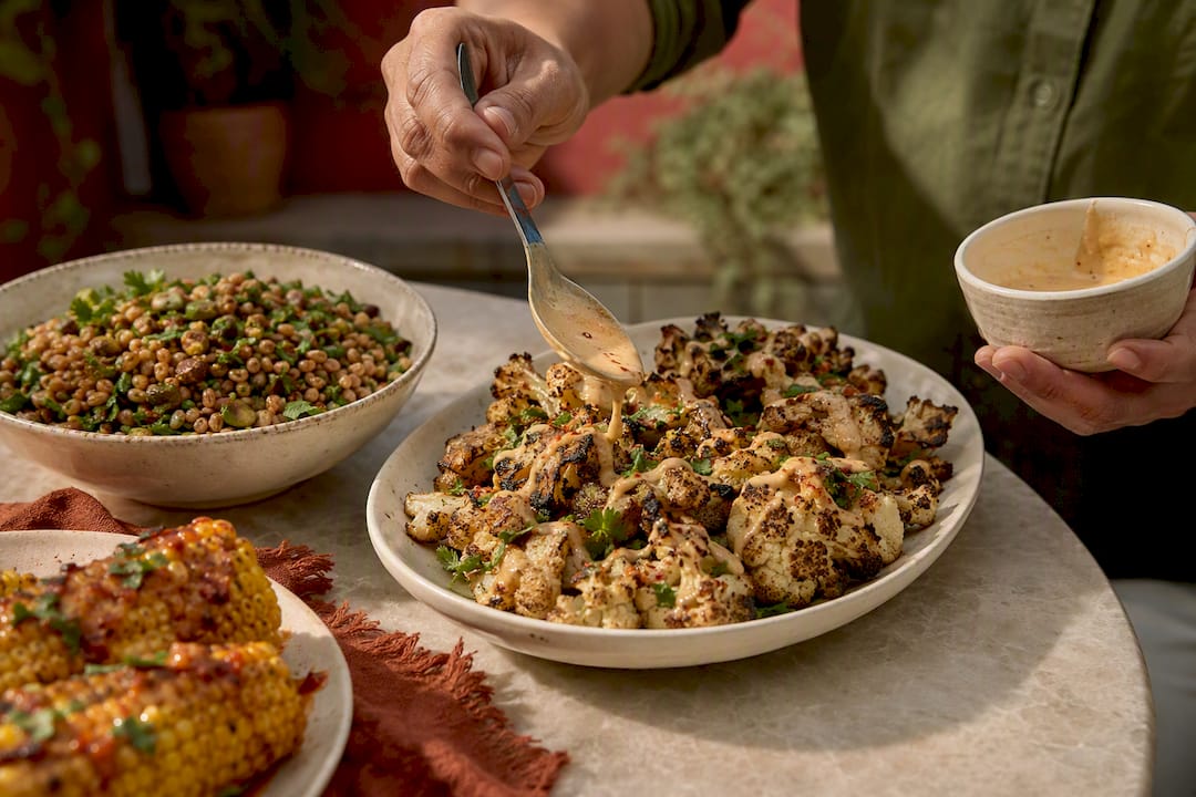 Plant-based sides with cauliflower and grain salad