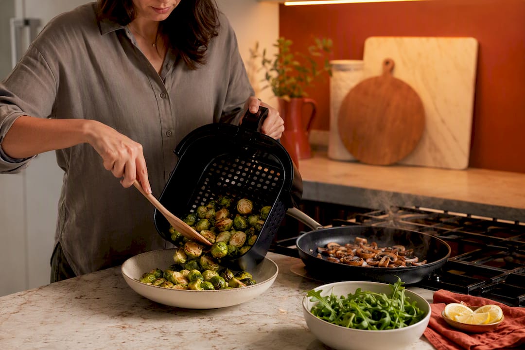 Quick Brussels sprouts and mushrooms for steak