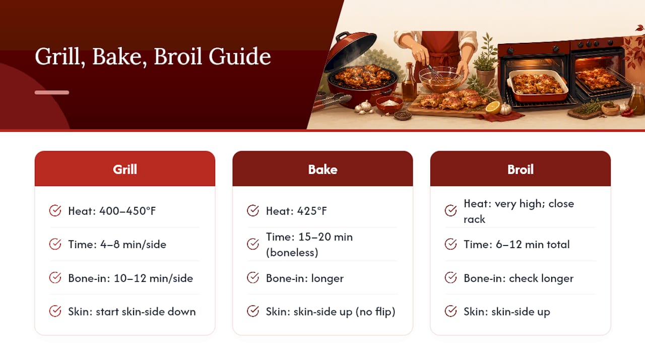Comparison of three chicken cooking methods