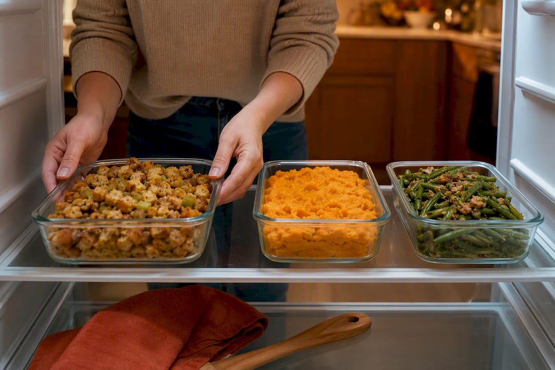Shallow containers cooling Thanksgiving sides