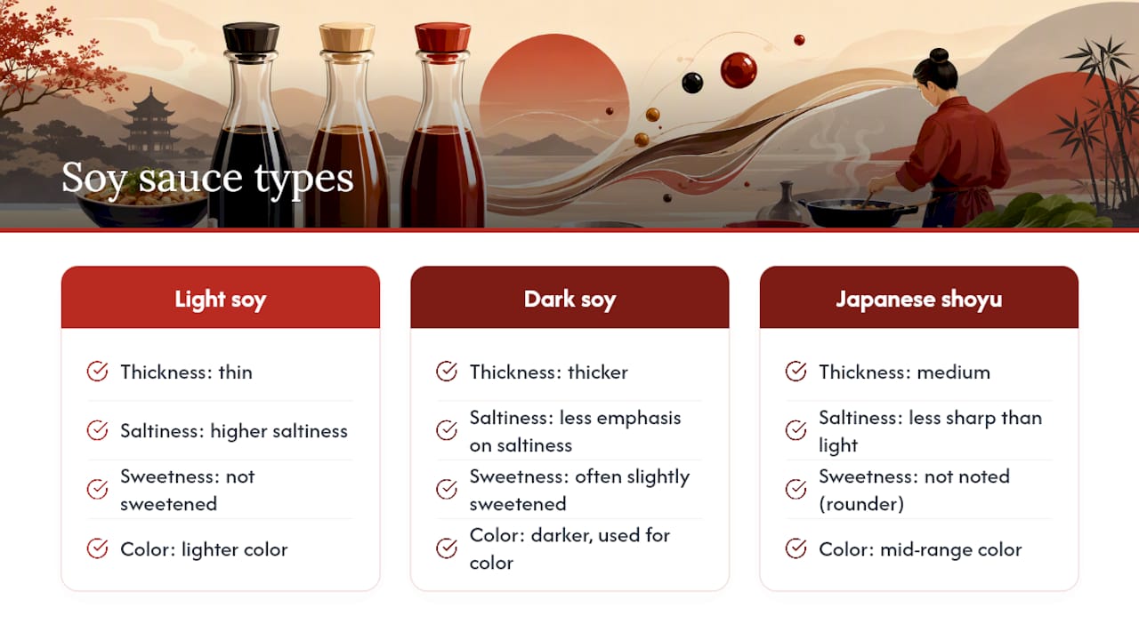 Comparison of three soy sauce styles