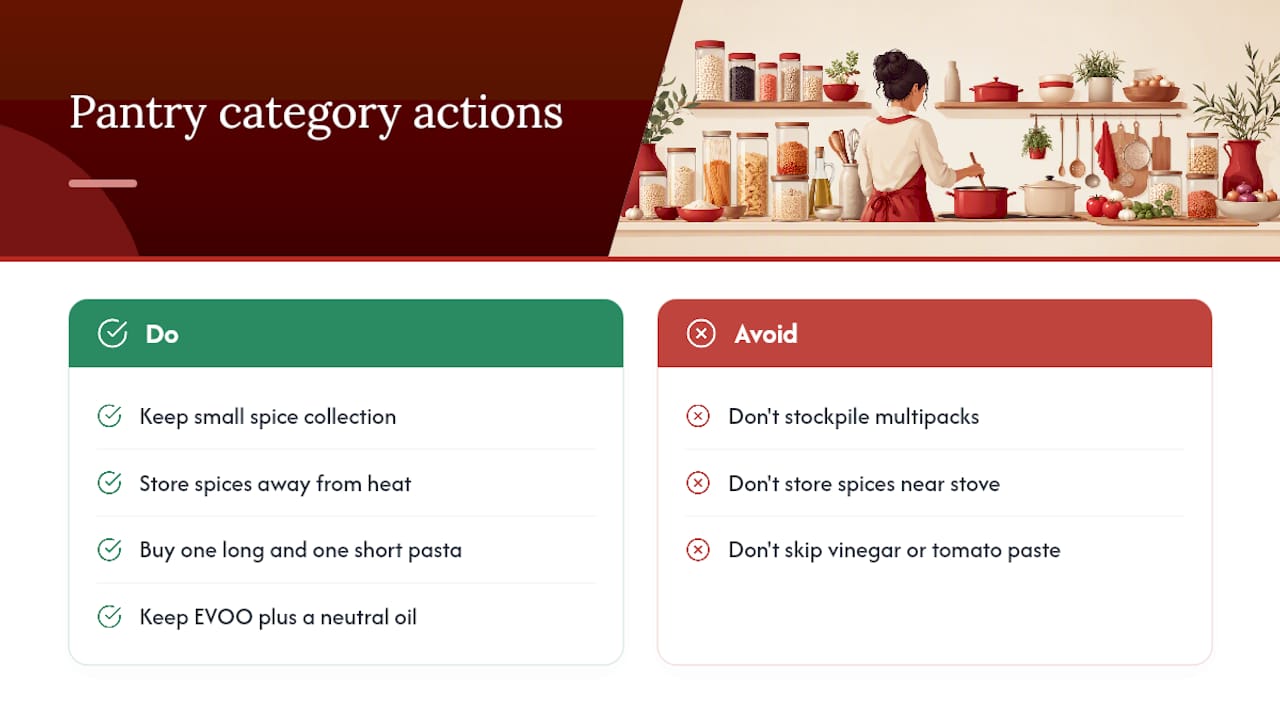 What To Stock in Each Pantry Category — overview diagram