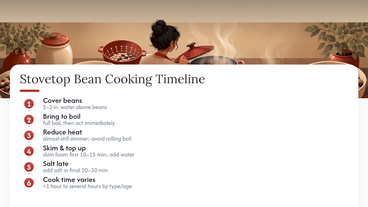 Stovetop bean cooking timeline