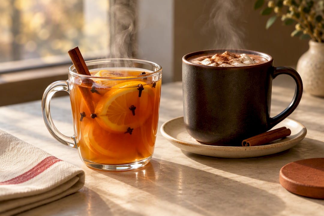 Mulled cider and spiced hot chocolate