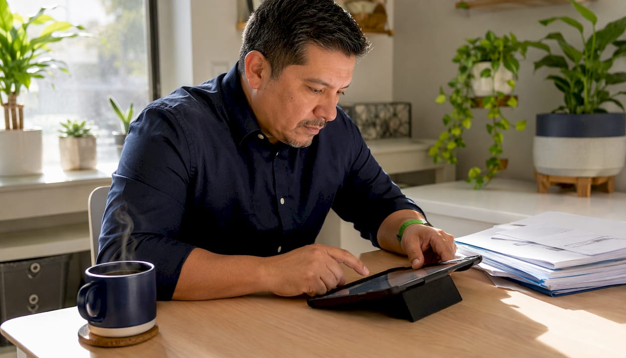 Man completing IRS EIN online application at desk