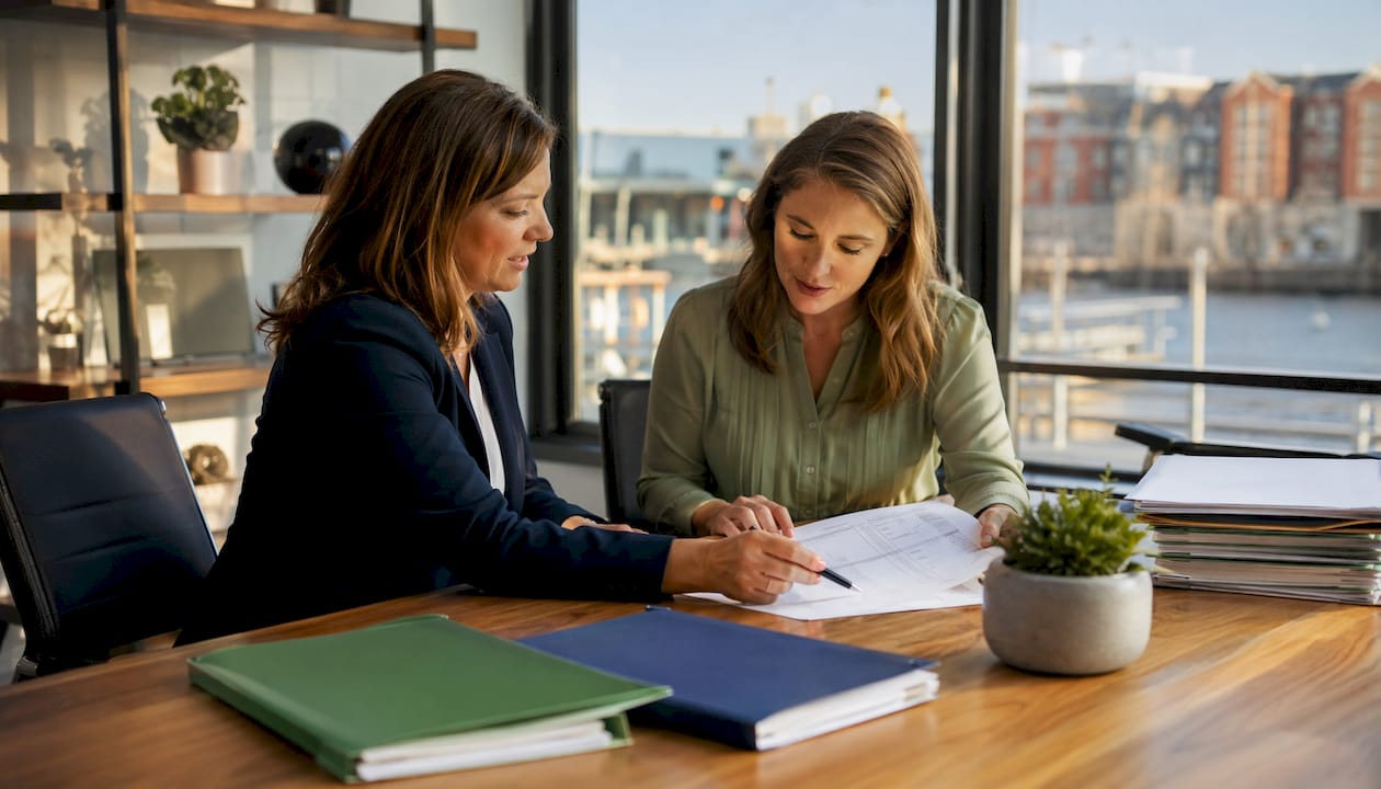 Two women comparing bookkeeping providers