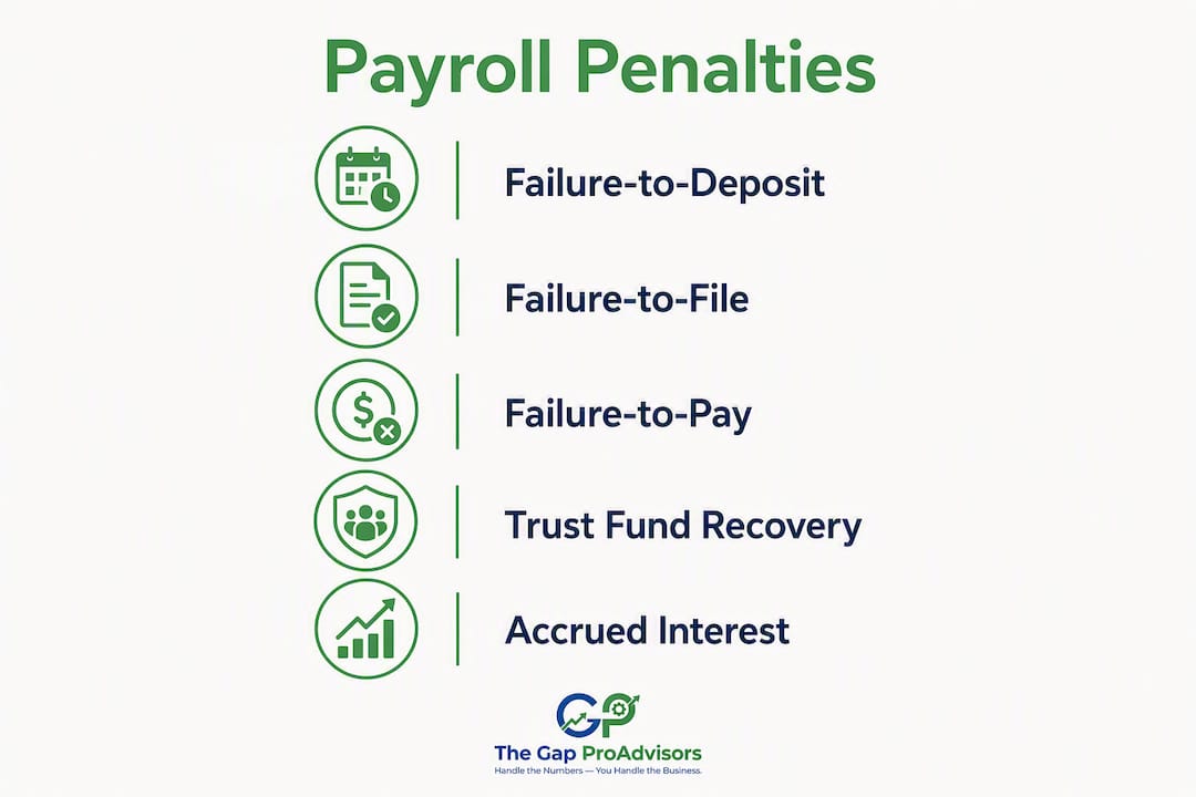 Infographic showing payroll tax penalty types