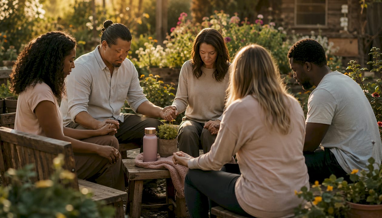 Prayer group holding hands in fellowship