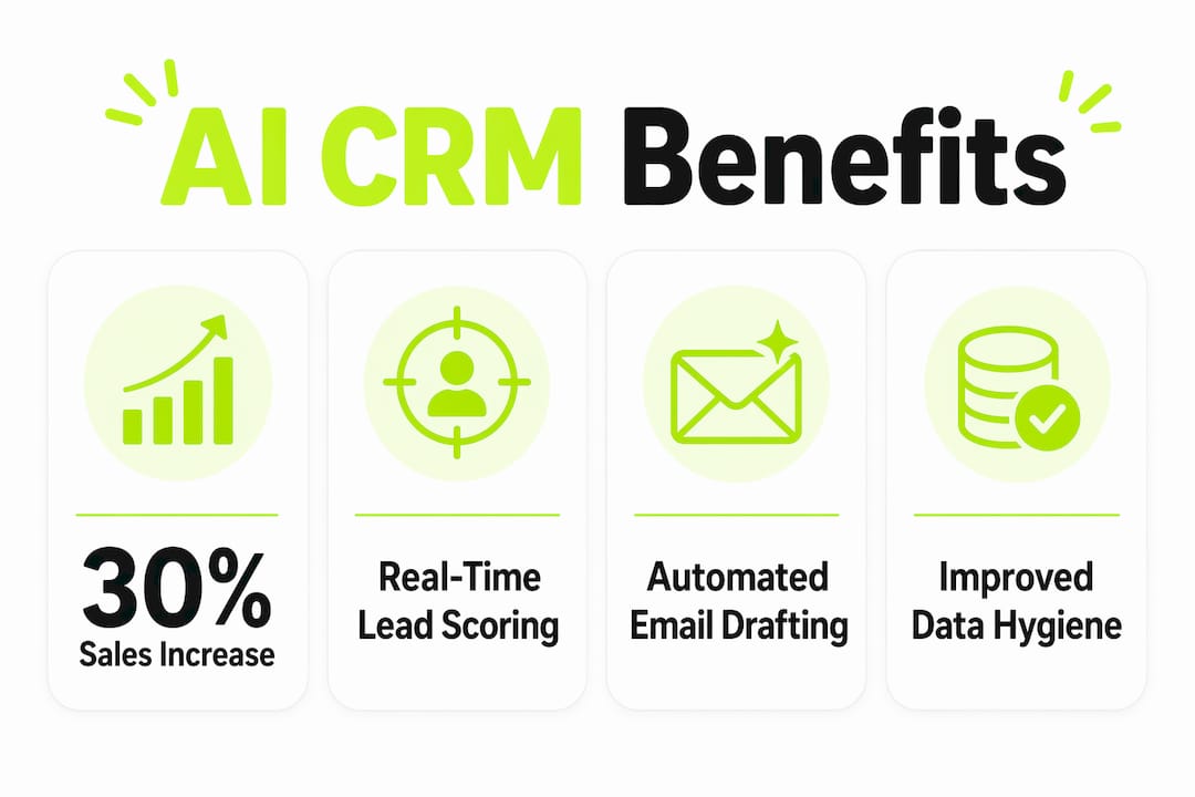 Infographic showing AI CRM platform key benefits