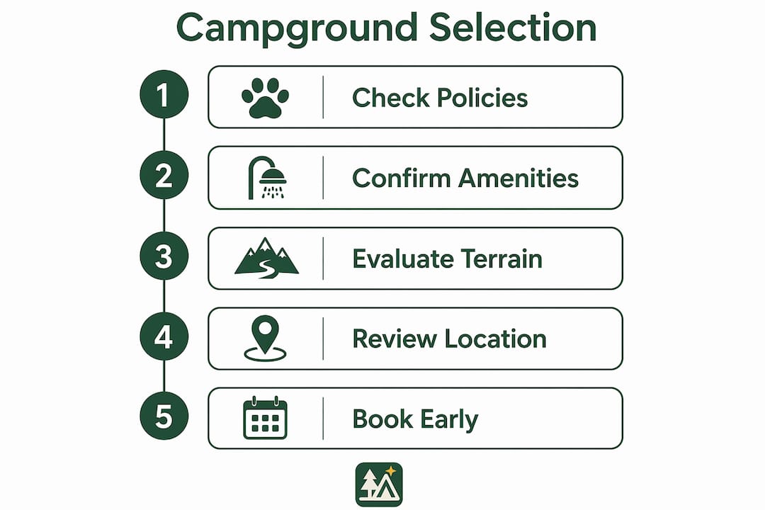 Infographic outlining steps to choose dog friendly campgrounds